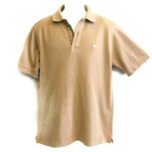 Burberry Polo Shirt Tan Nova Check Button Placket Lining Embroidered Logo XS